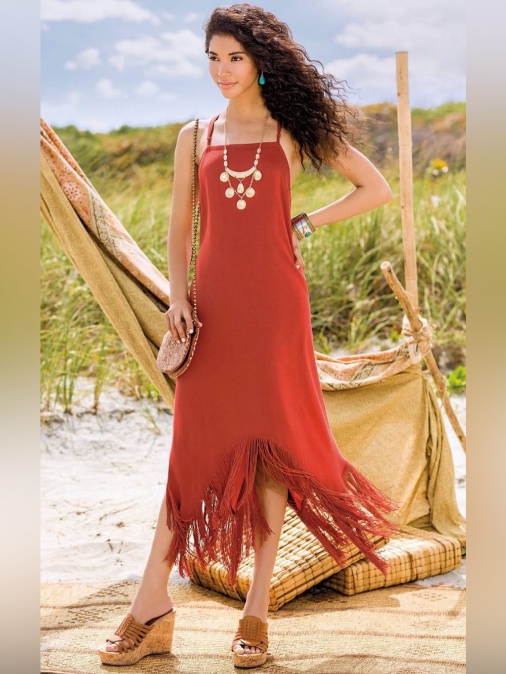 NWT! Cato Rust Red Fringe Slip Dress